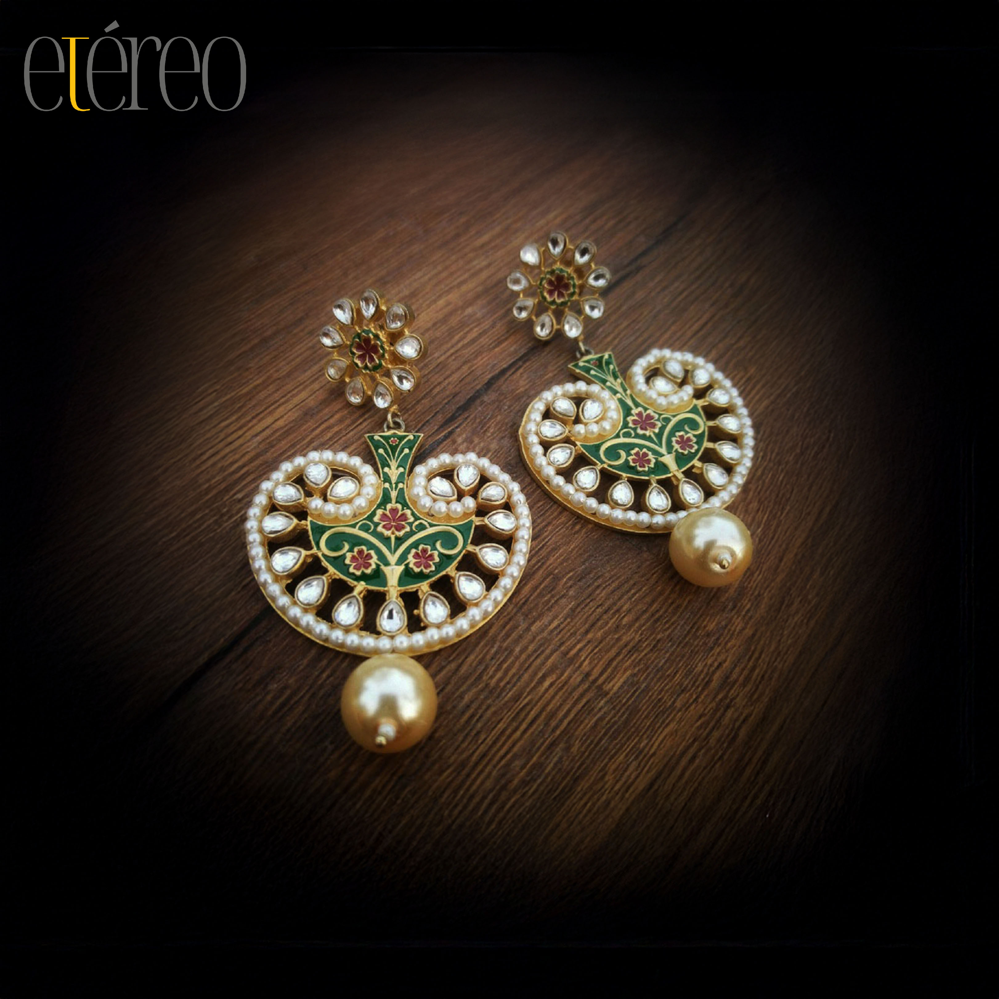ER1003-Meena Kundan Chaandbaali with a pearl drop
