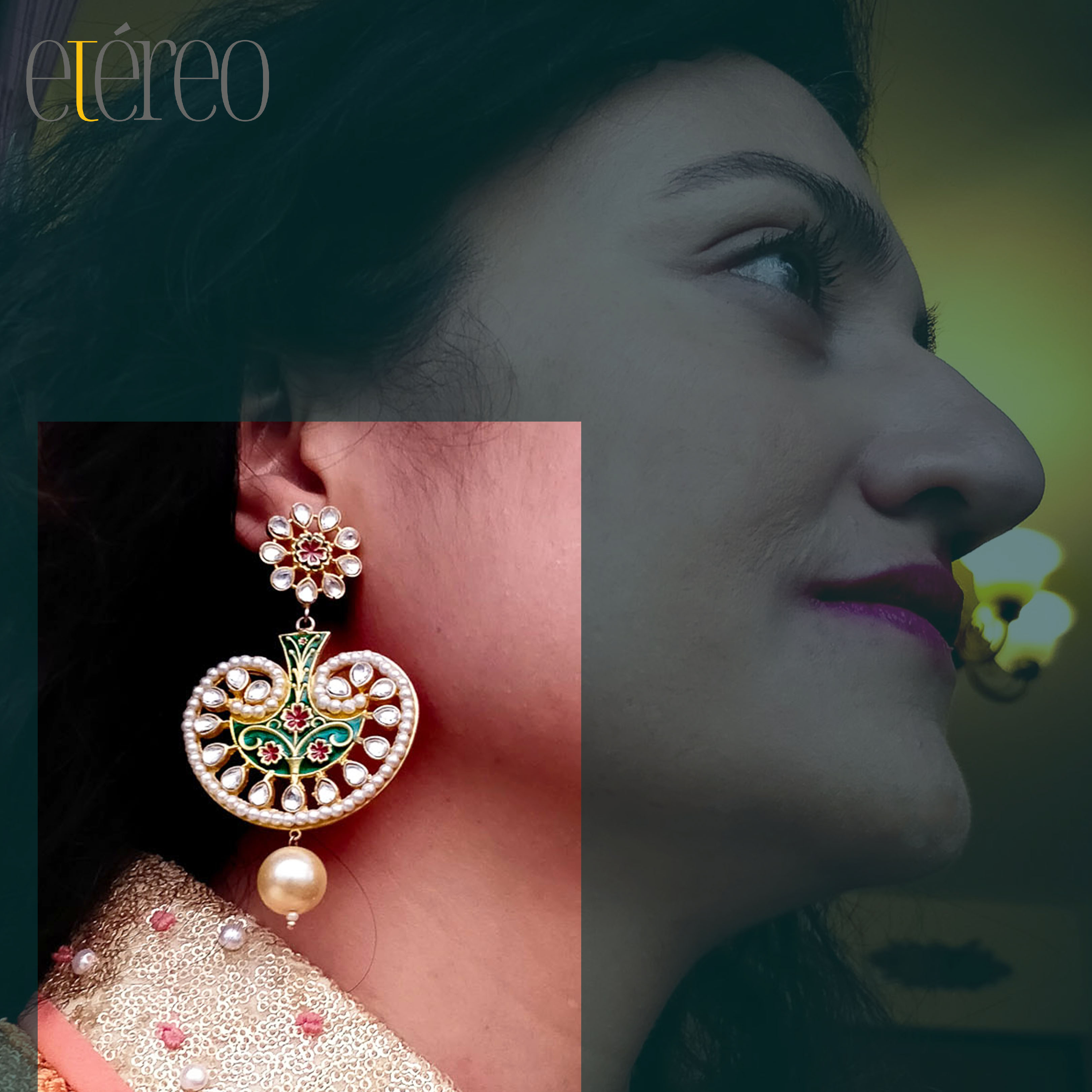 ER1003-Meena Kundan Chaandbaali with a pearl drop