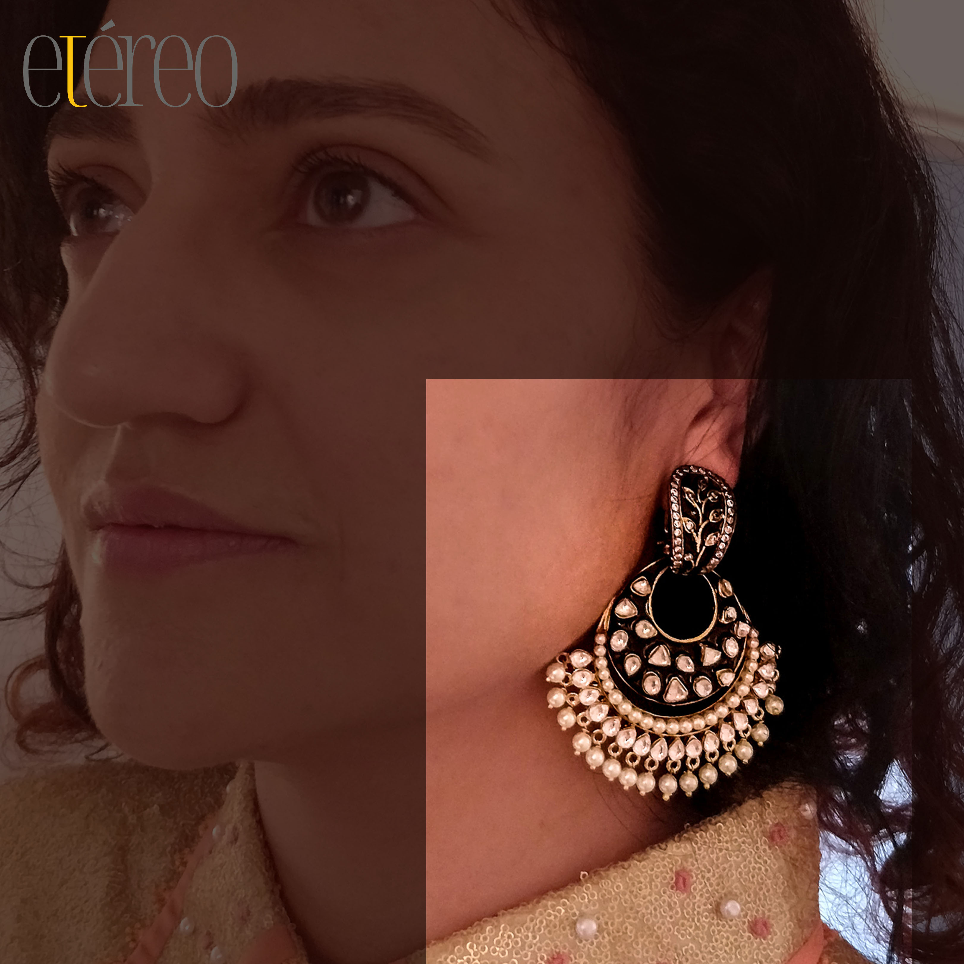 ER1005-Black Meena and Kundan Chaandbaali