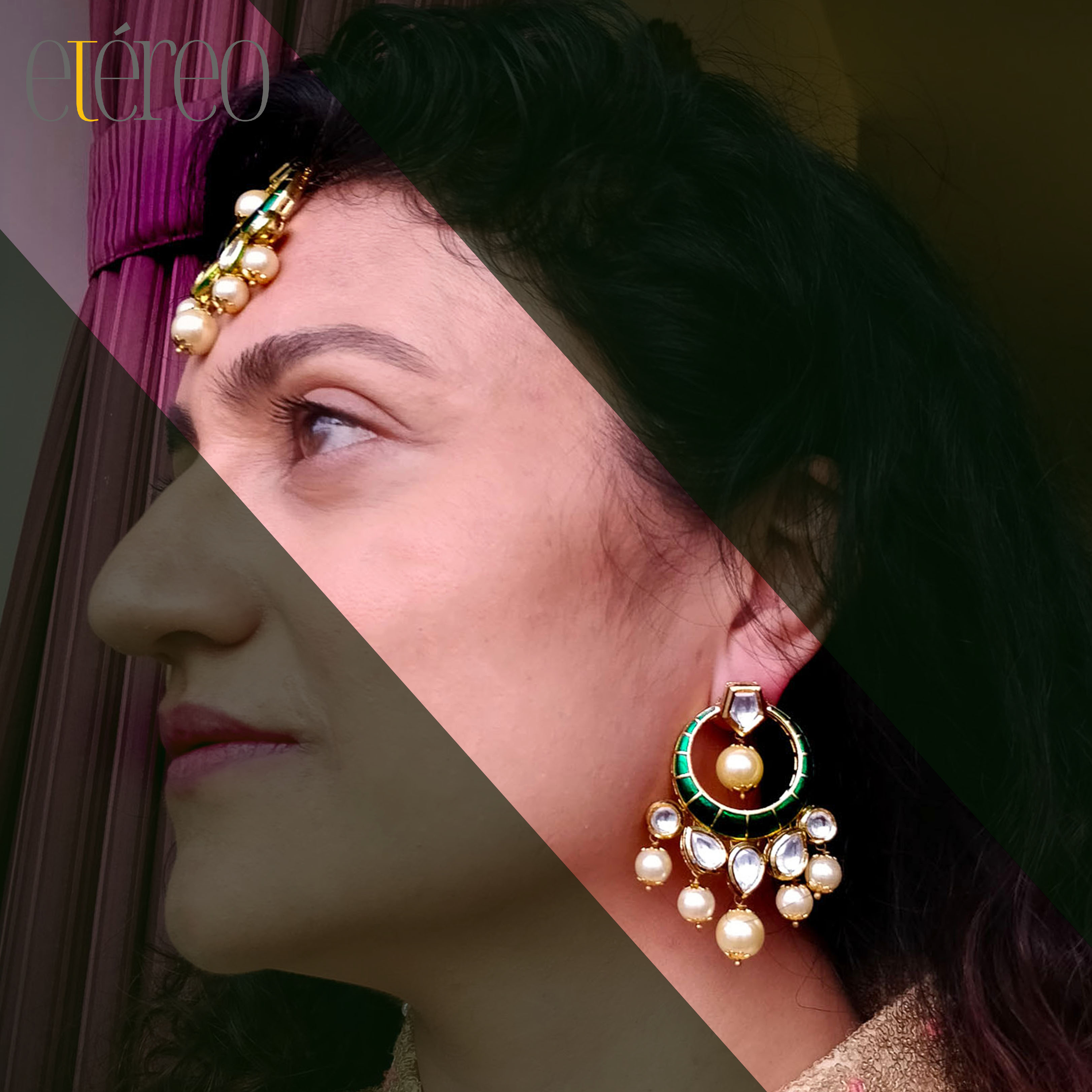 ER1009-Green Meenakari with kundan Chaandbaali