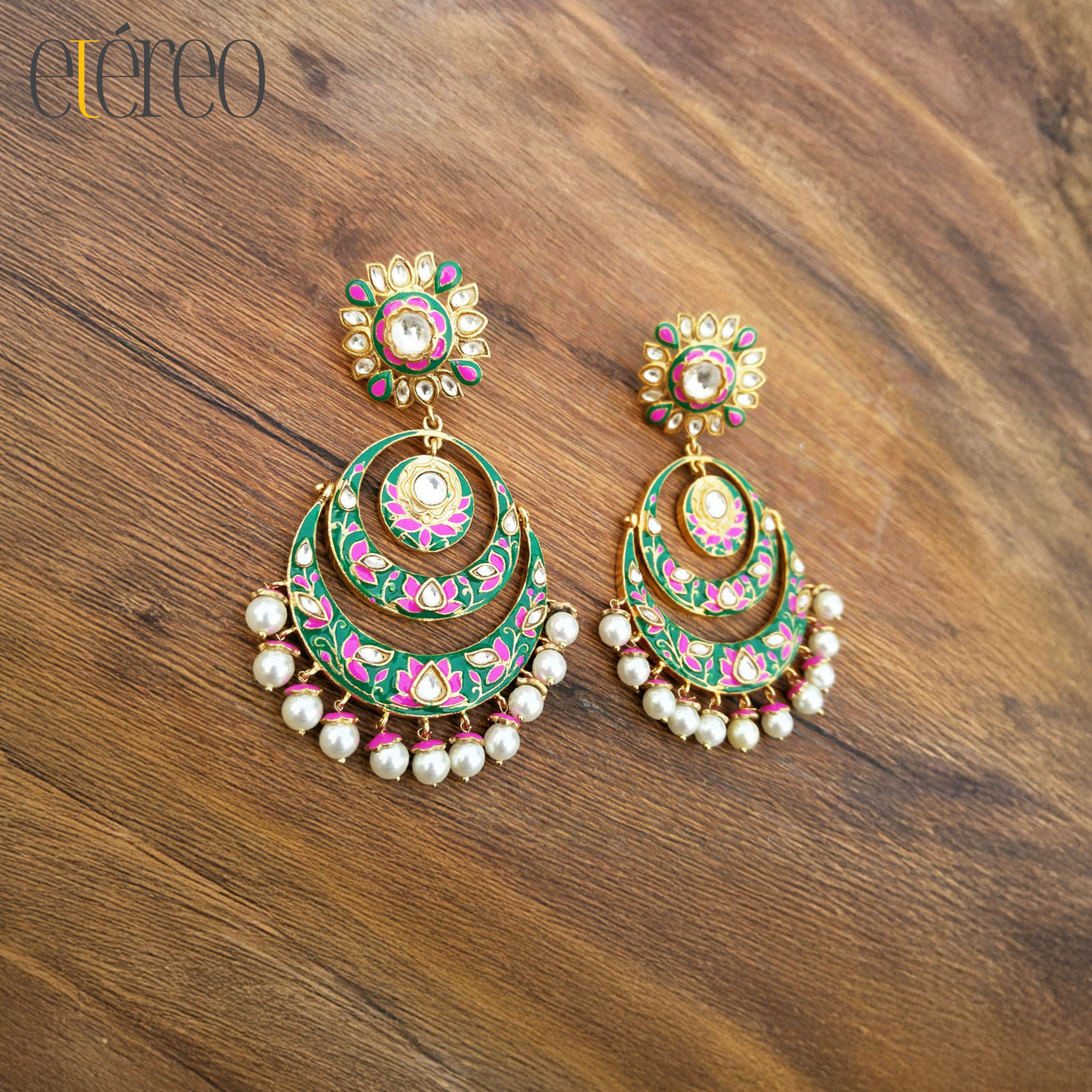 ER1010-Lotus Meenakari Chaandbali