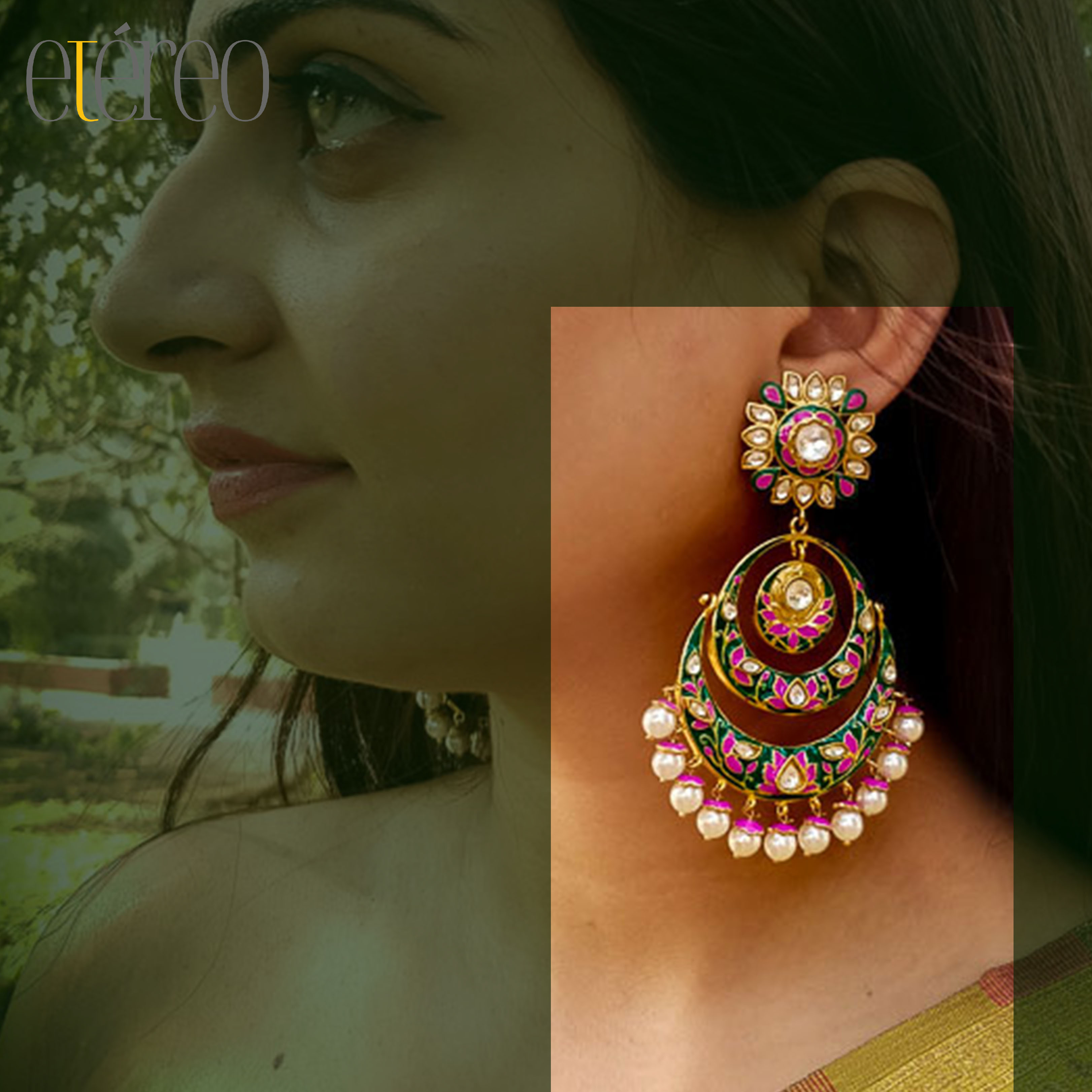 ER1010-Lotus Meenakari Chaandbali