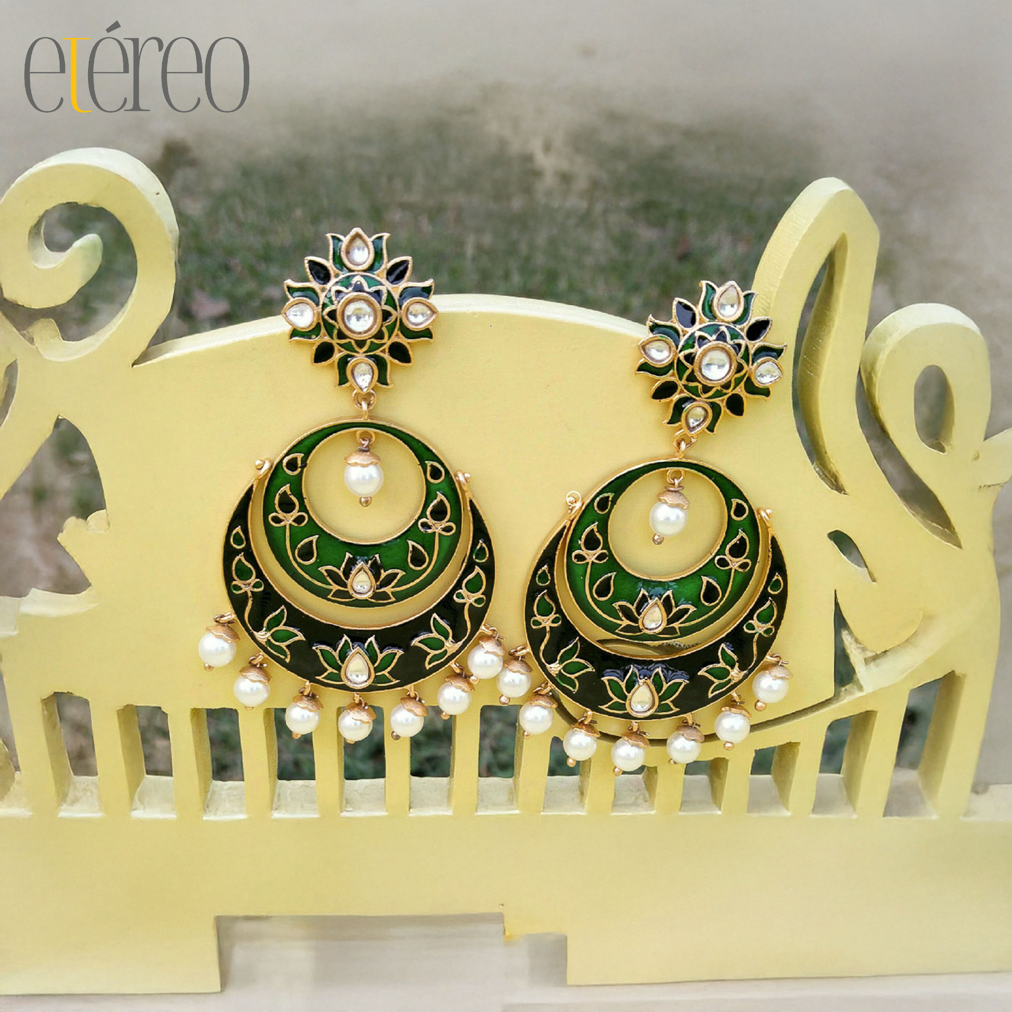 ER1011-Lotus Black n Green Chaandbali