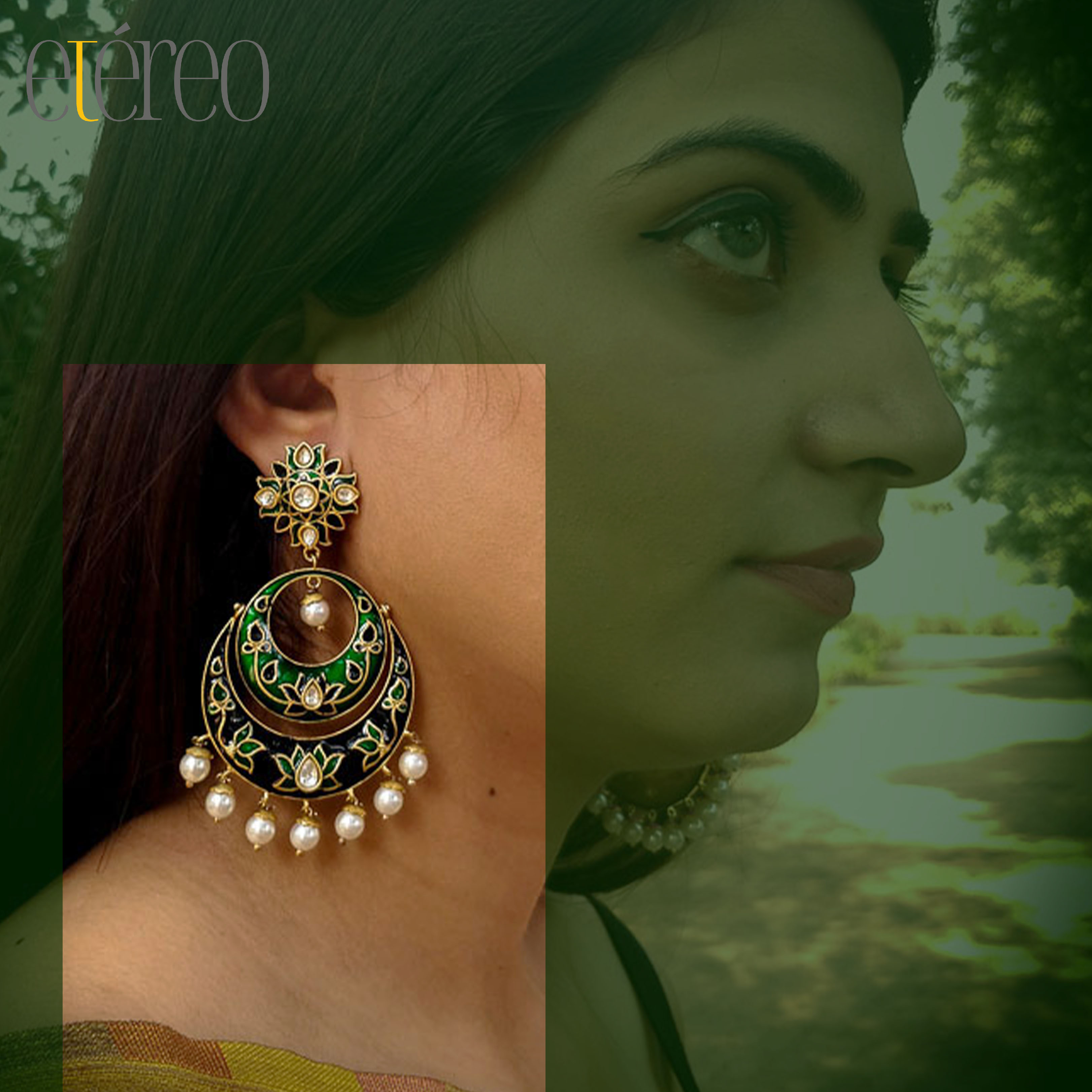 ER1011-Lotus Black n Green Chaandbali