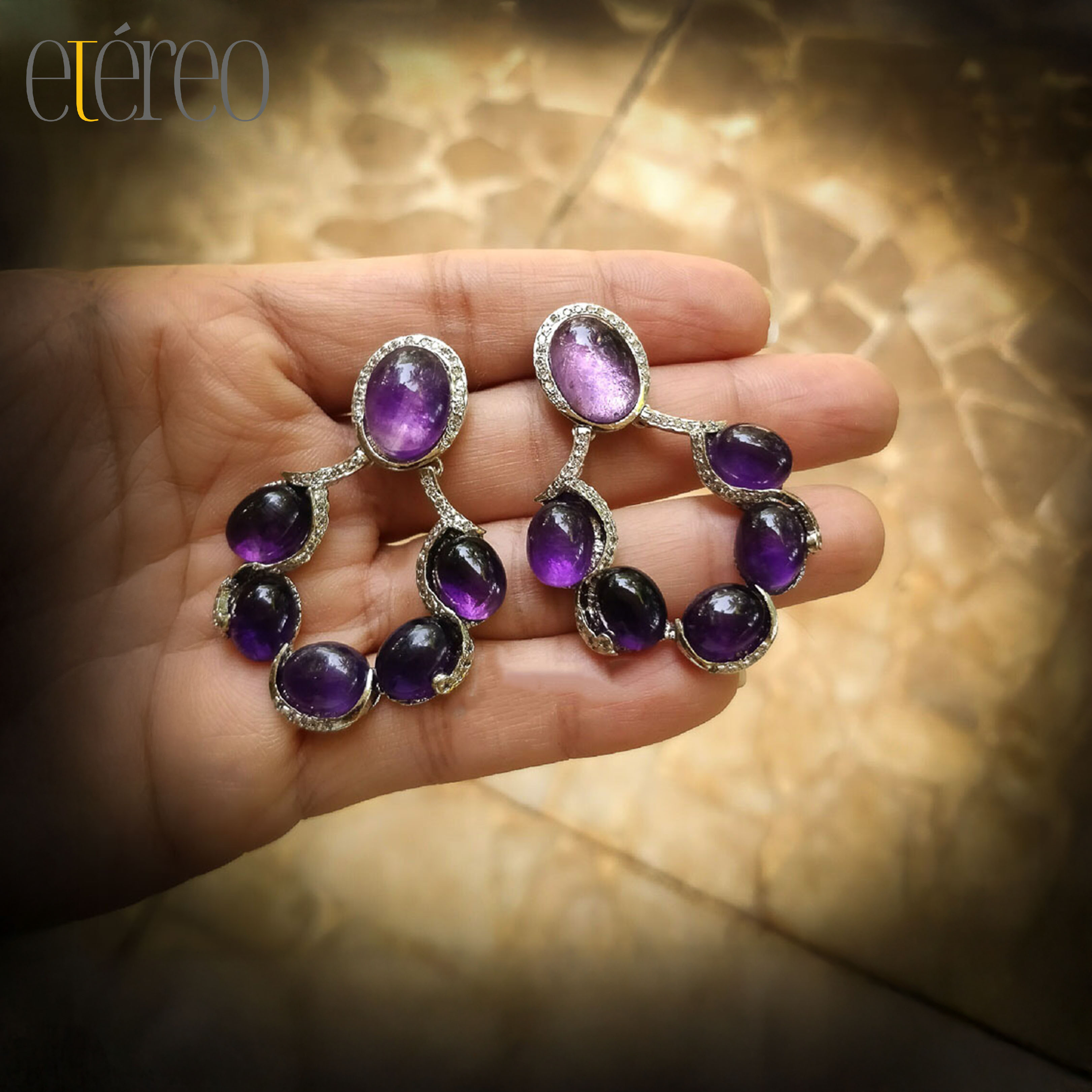 ER16CC173-Purple gemstones twirled with zircons ER16CC173-Purple gemstones twirled with zircons
