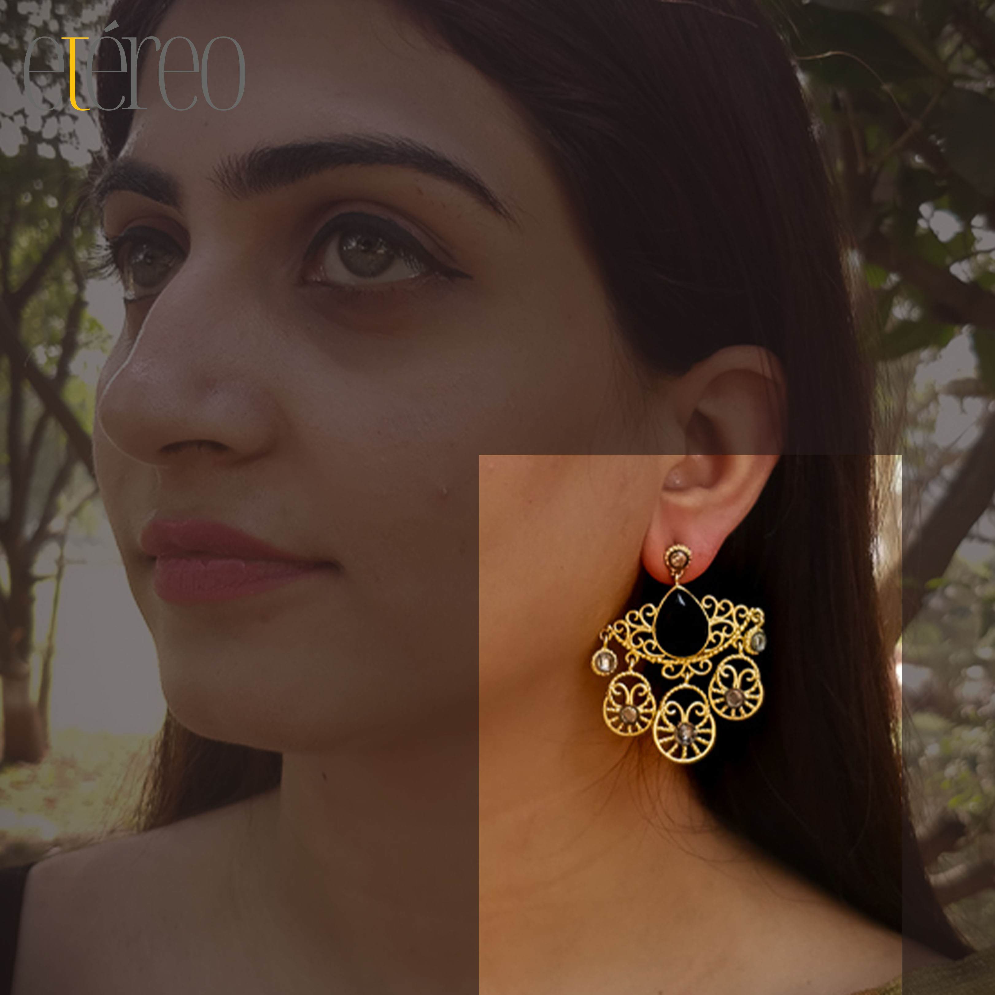 ER2001-Golden filigree and blue stone ER2001-Golden filigree and blue stone