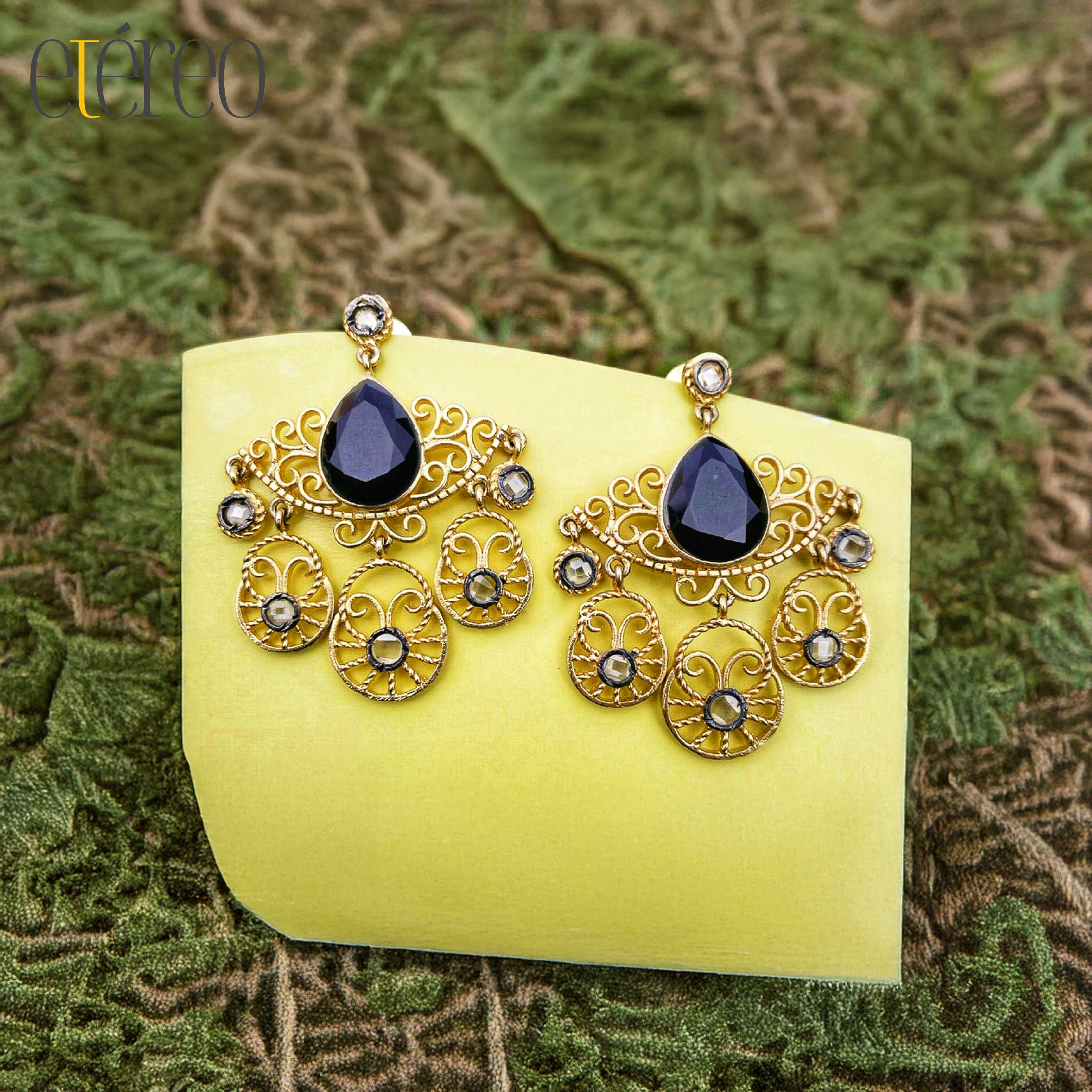 ER2001-Golden filigree and blue stone