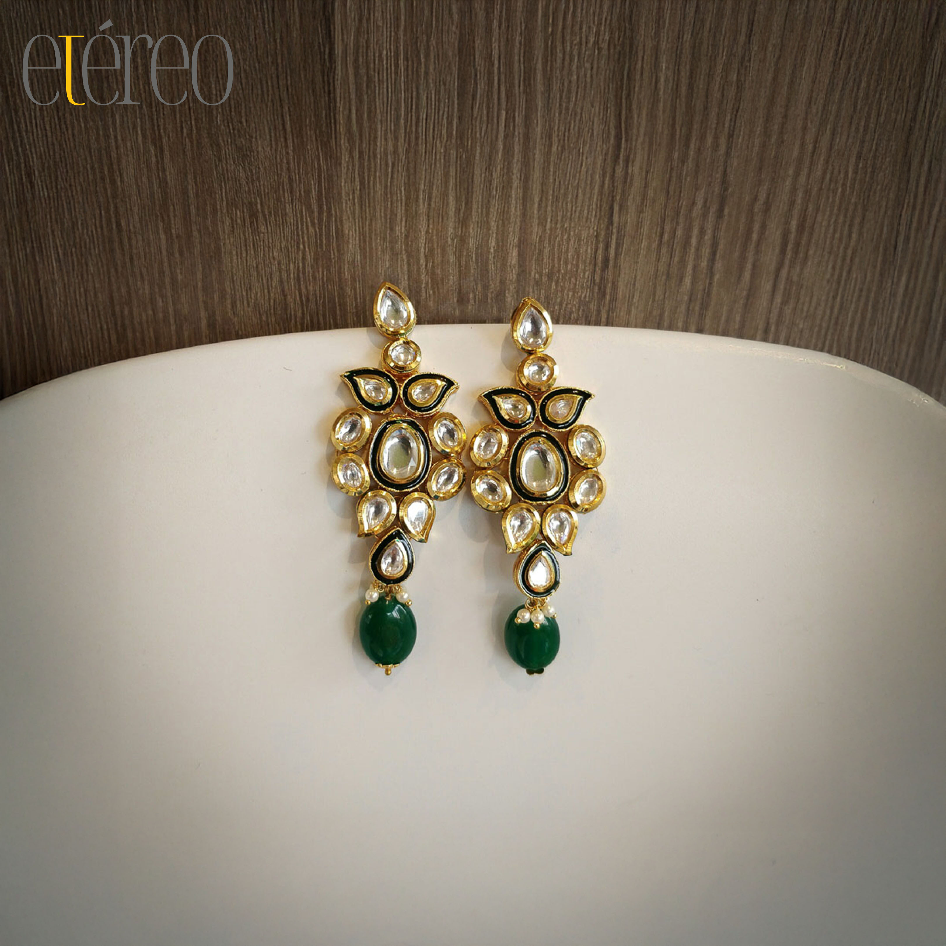 ER2002-Kundan with Green Pearl drop dangler