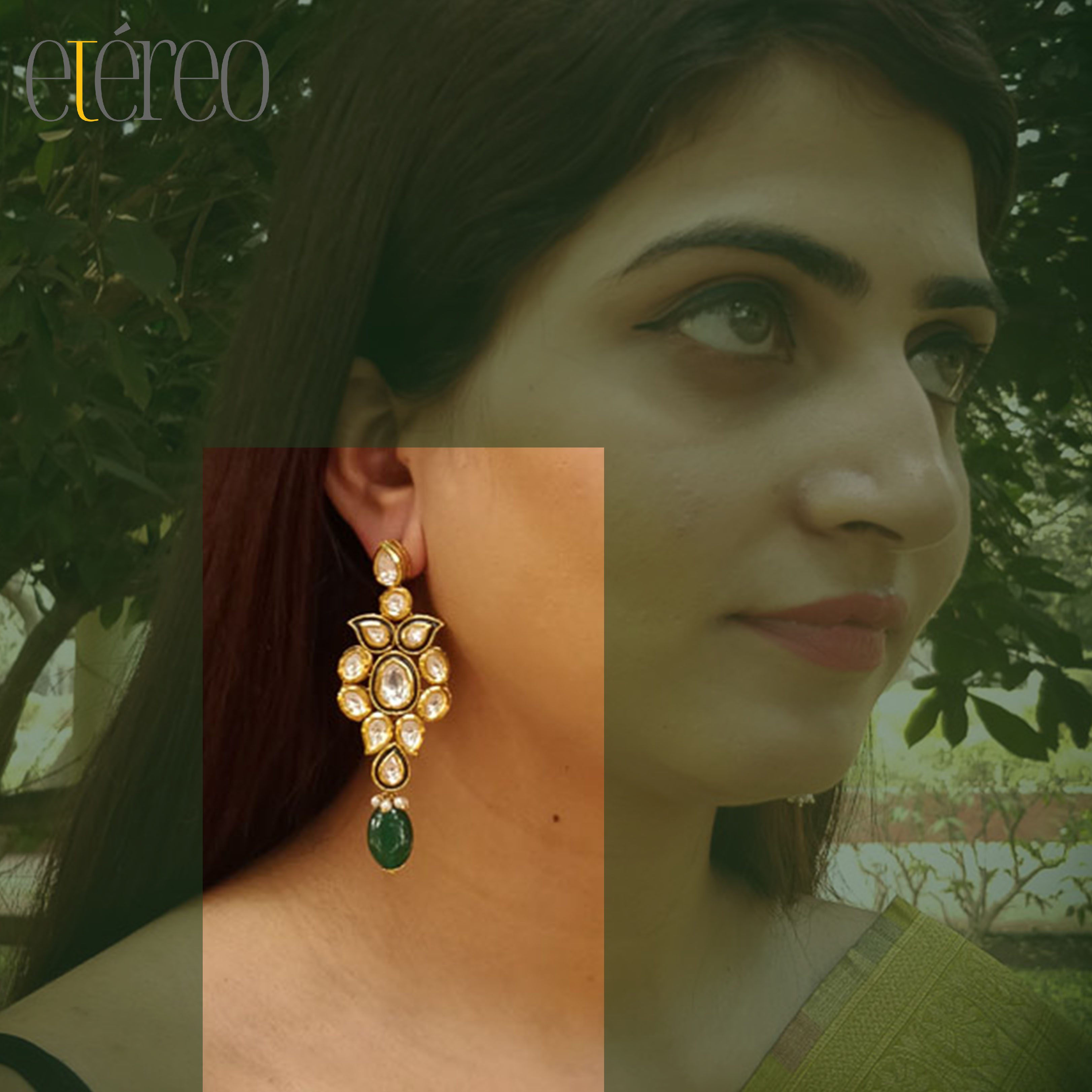 ER2002-Kundan with Green Pearl drop dangler