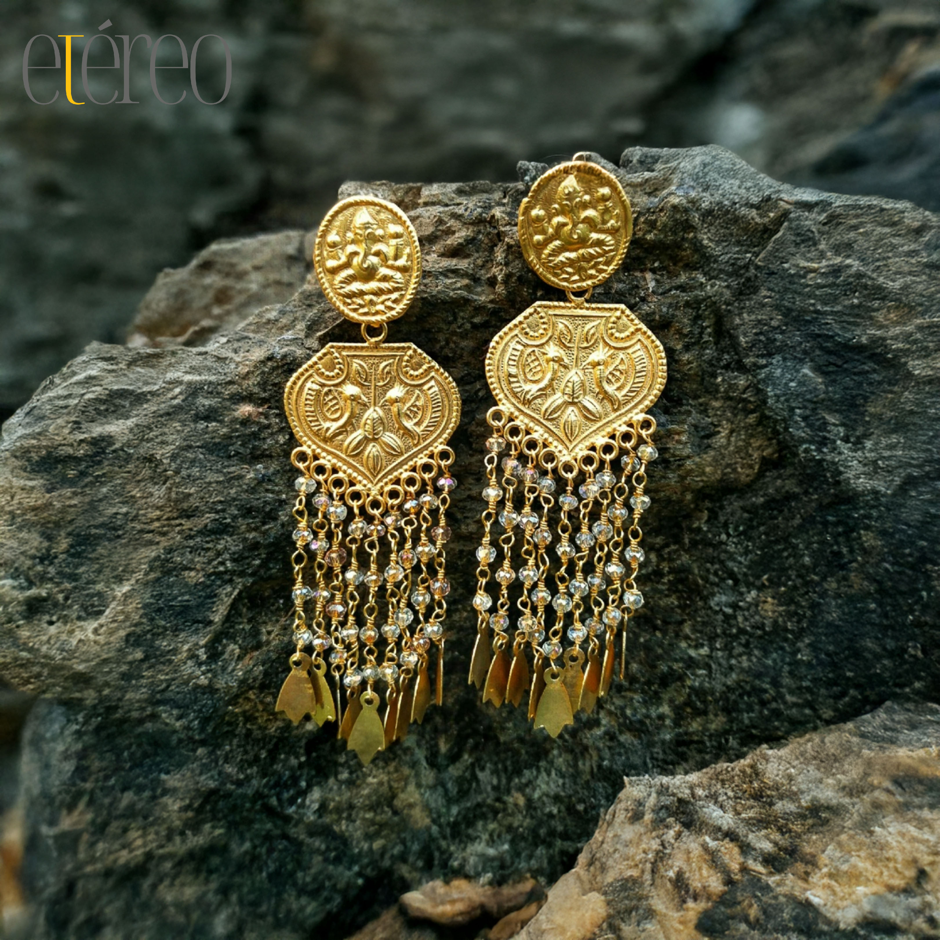 ER2010-Golden foil work with pearls danglers