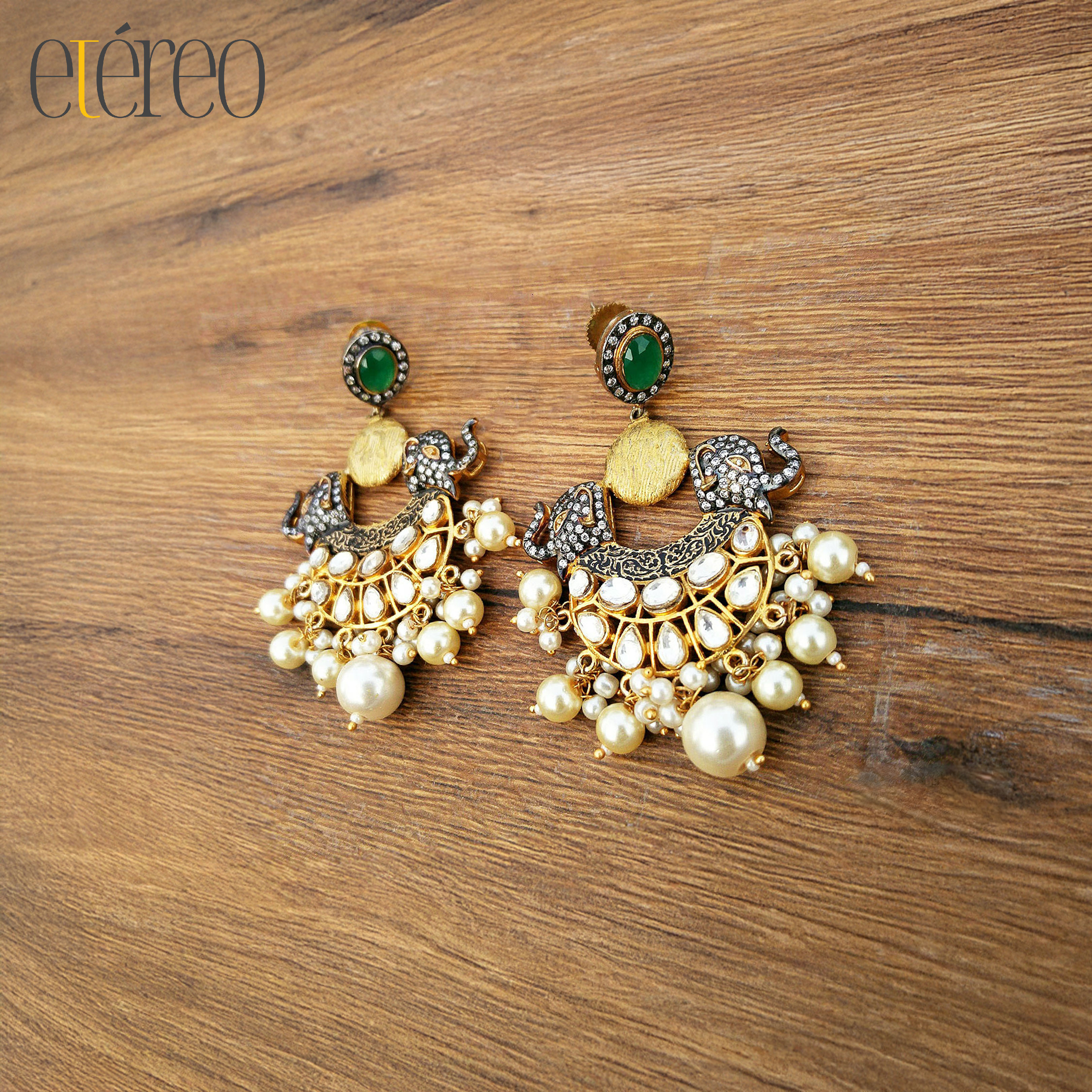 ER2014-Elephant in zircon with kundan and pearls