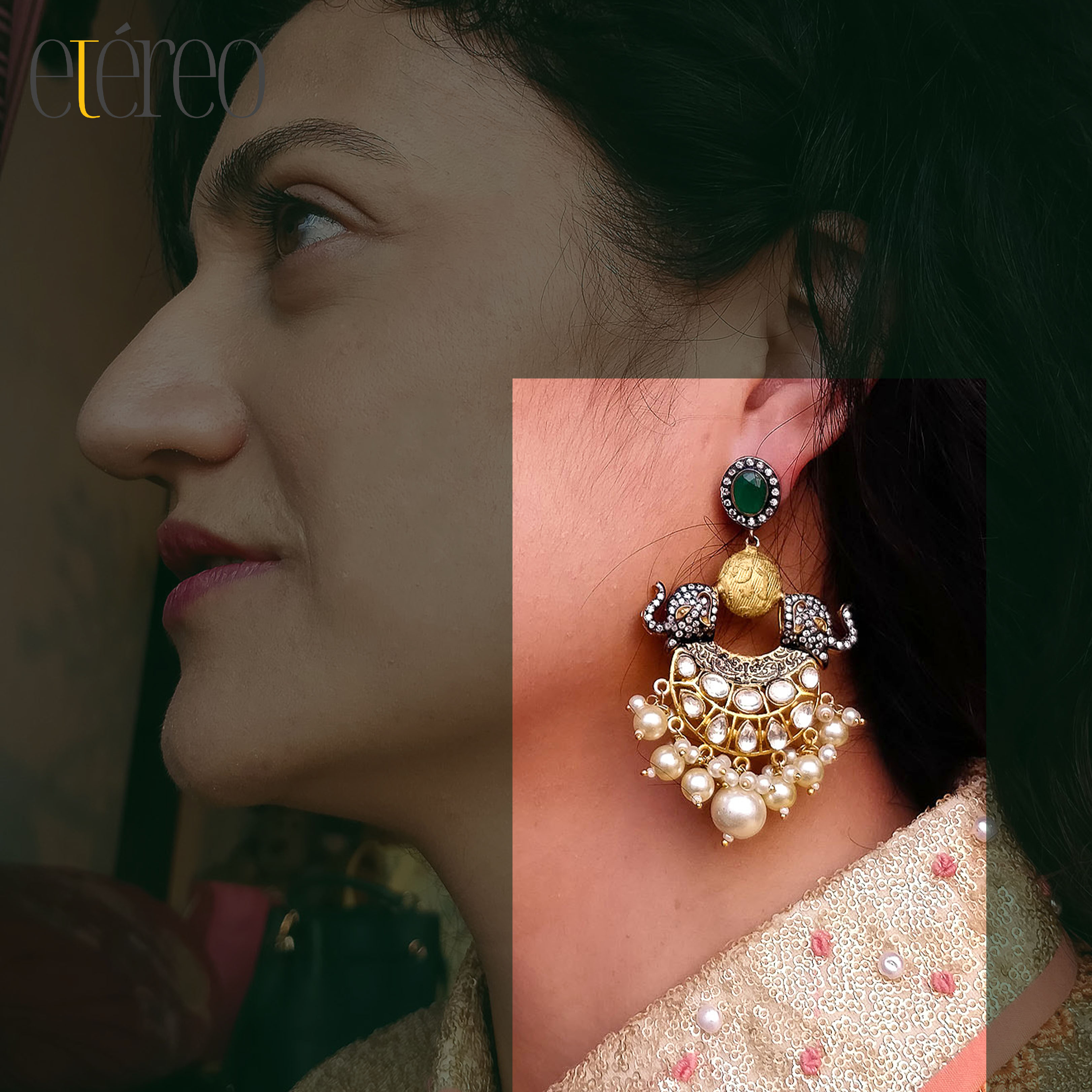 ER2014-Elephant in zircon with kundan and pearls