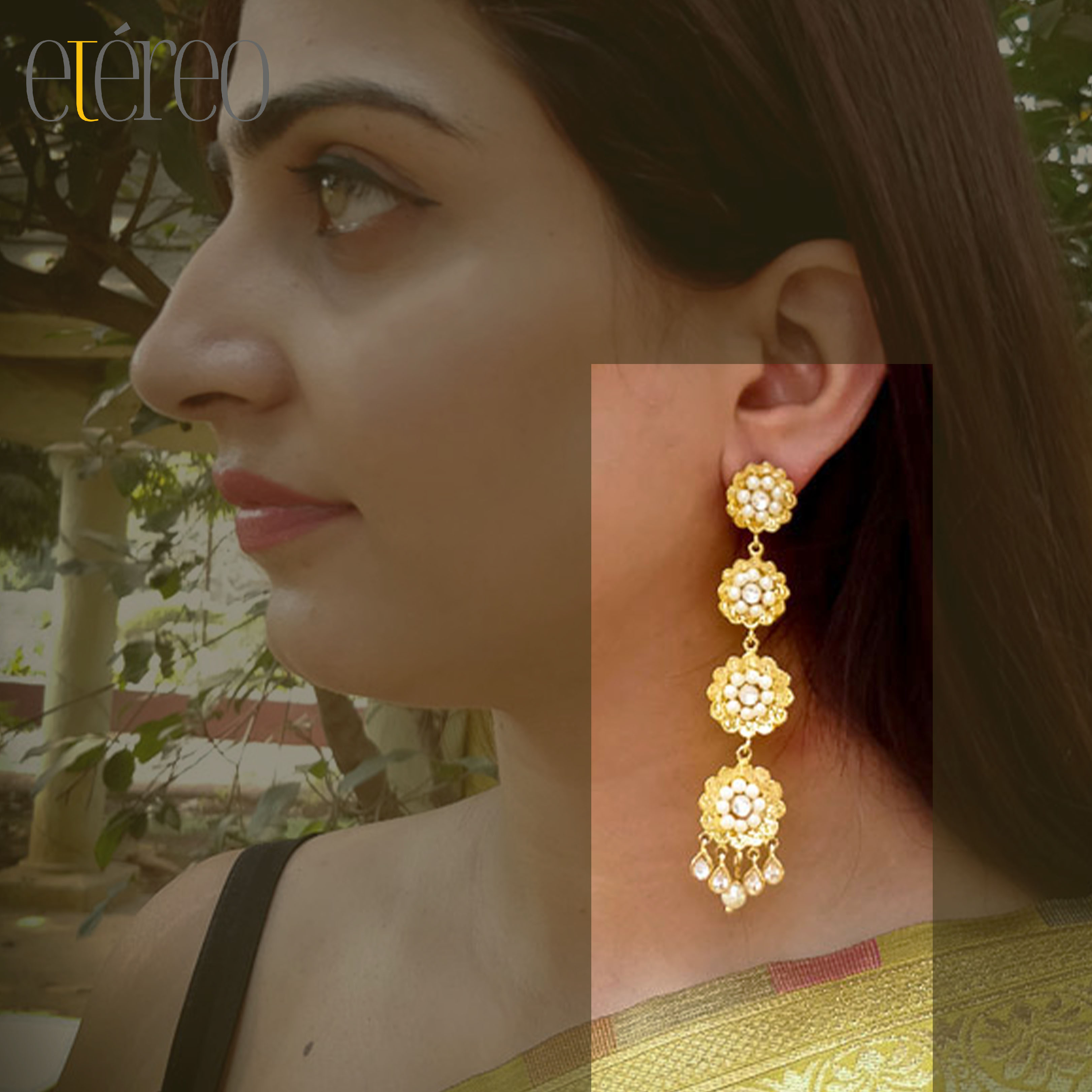 ER2016-Four flowers dangler in gold n pearl