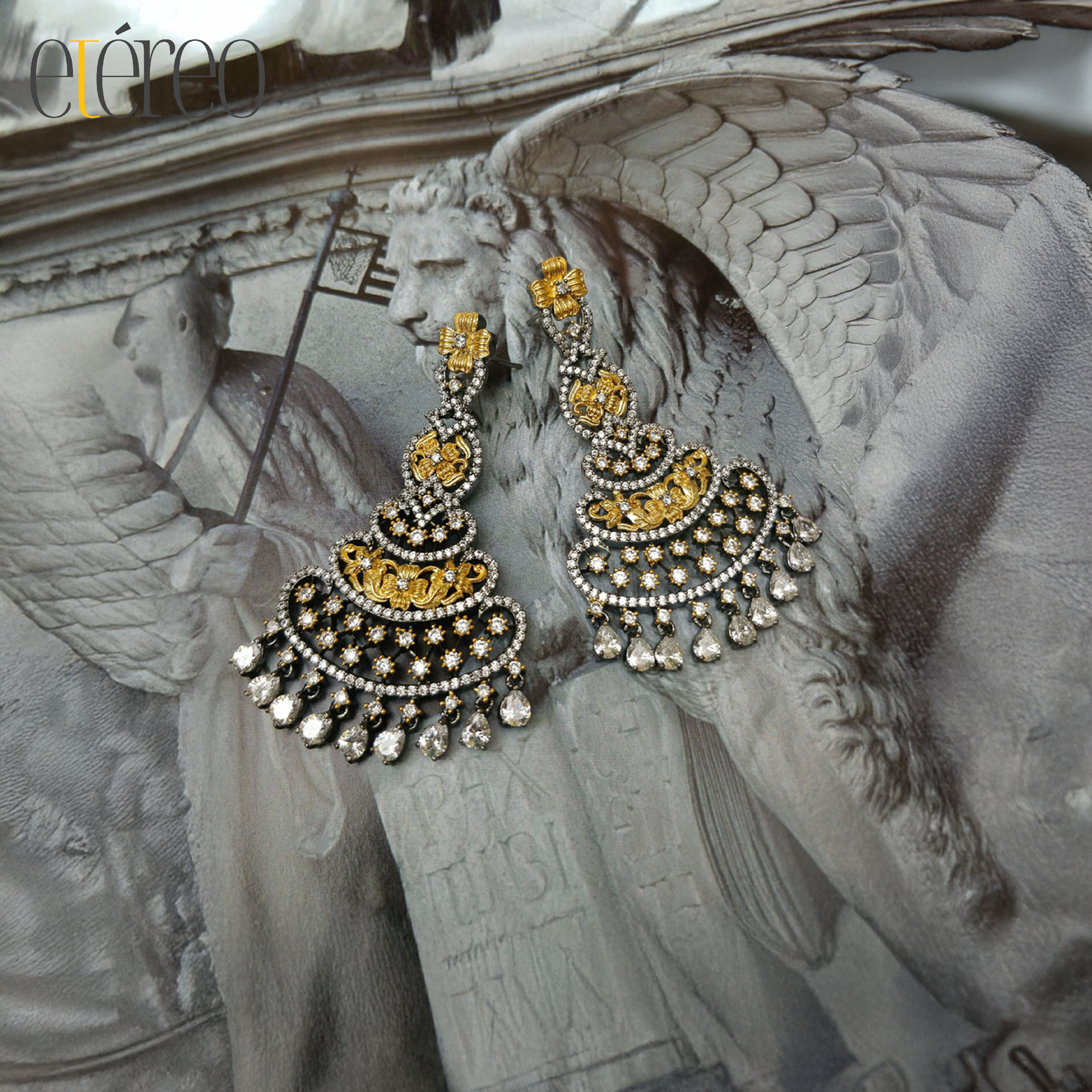 ER90MI161-Dual tone delicate carving zircon earrings