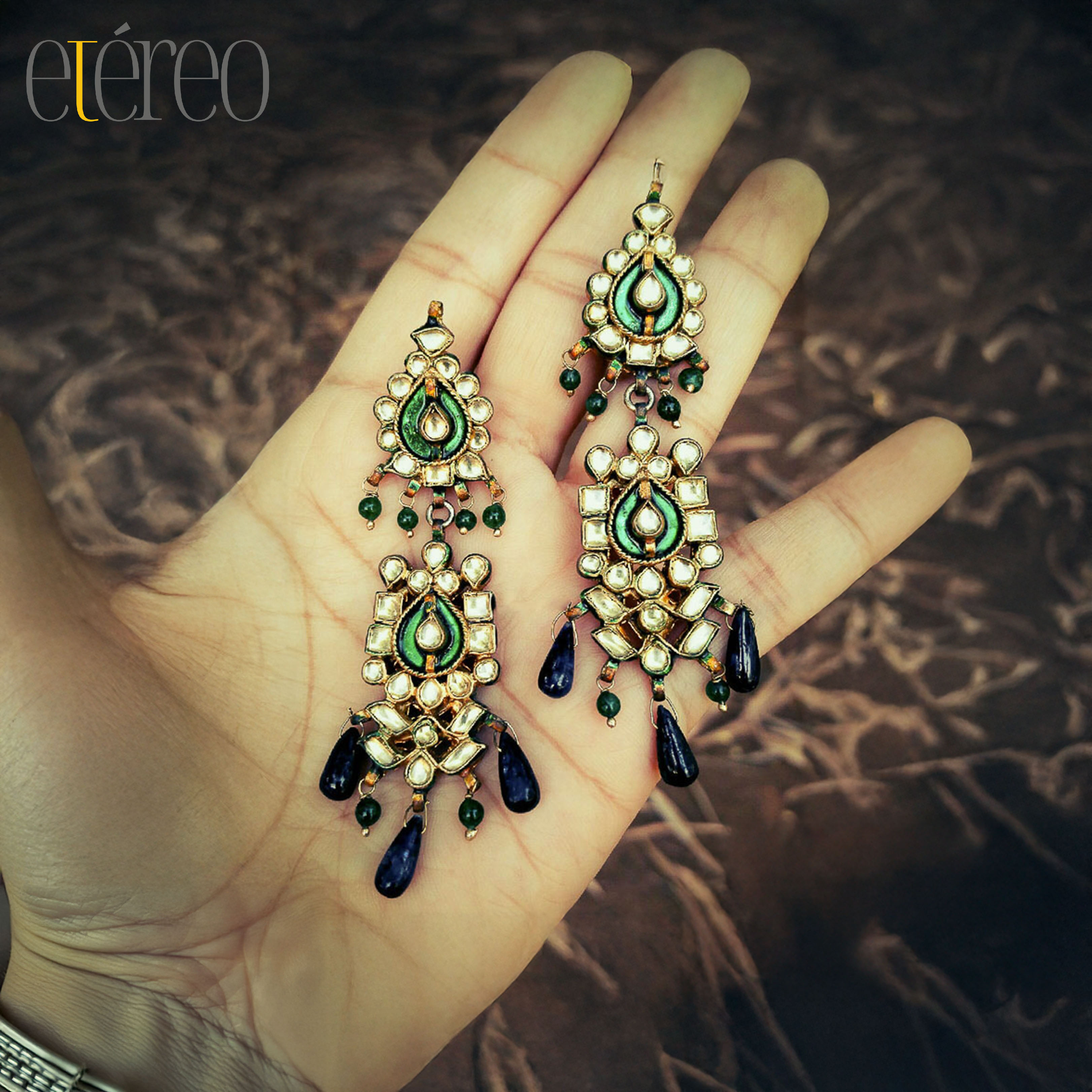 ERGKDN0284-Antique Kundan with green meenakaari