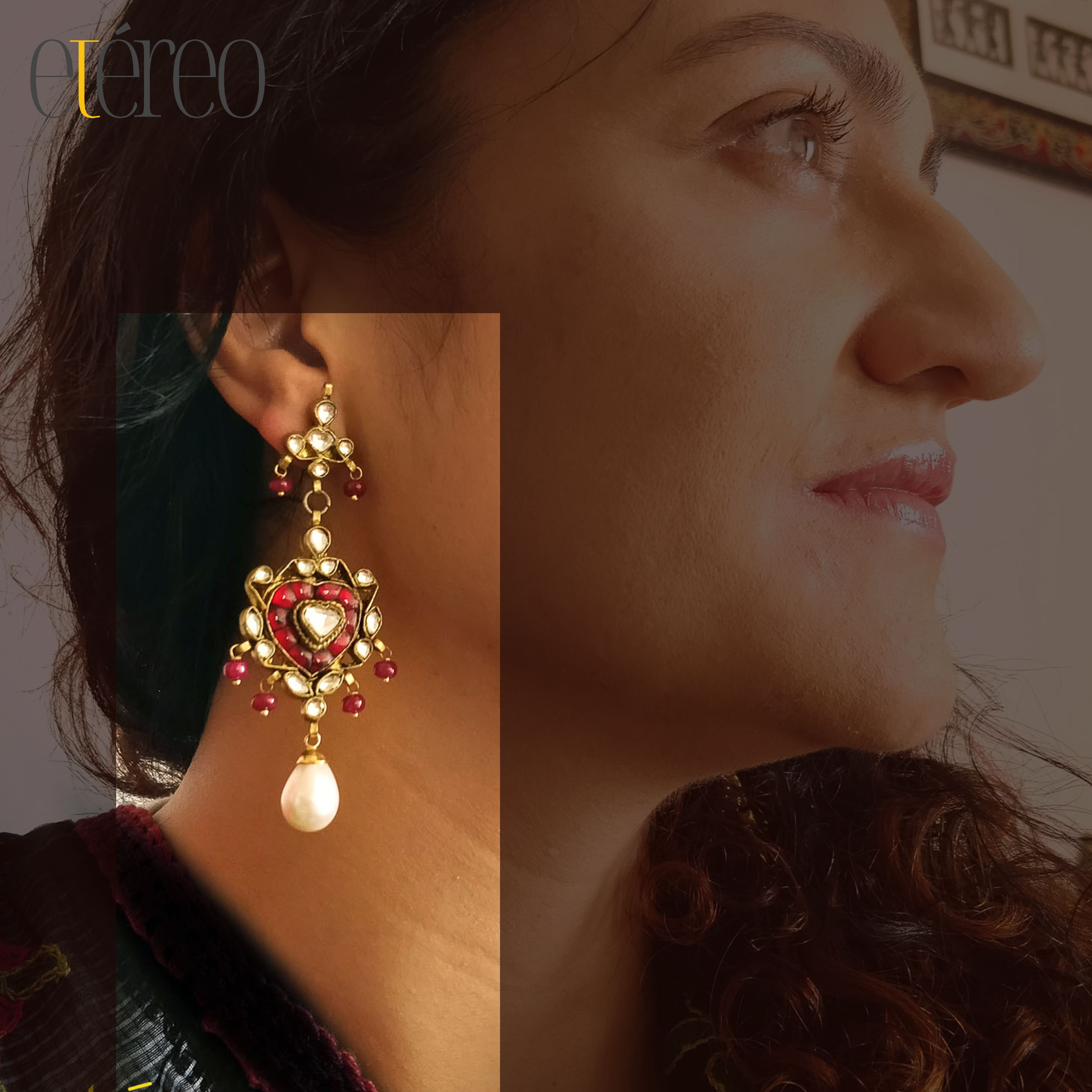 ERGKDN2285-Kundan and red gemstones adorned in heart shape ERGKDN2285-Kundan and red gemstones adorned in heart shape